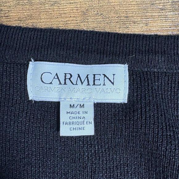 Carmen Marc Valvo Black Sheer Sleeve Top‎ Size Medium Office Career Dressy - Picture 5 of 9